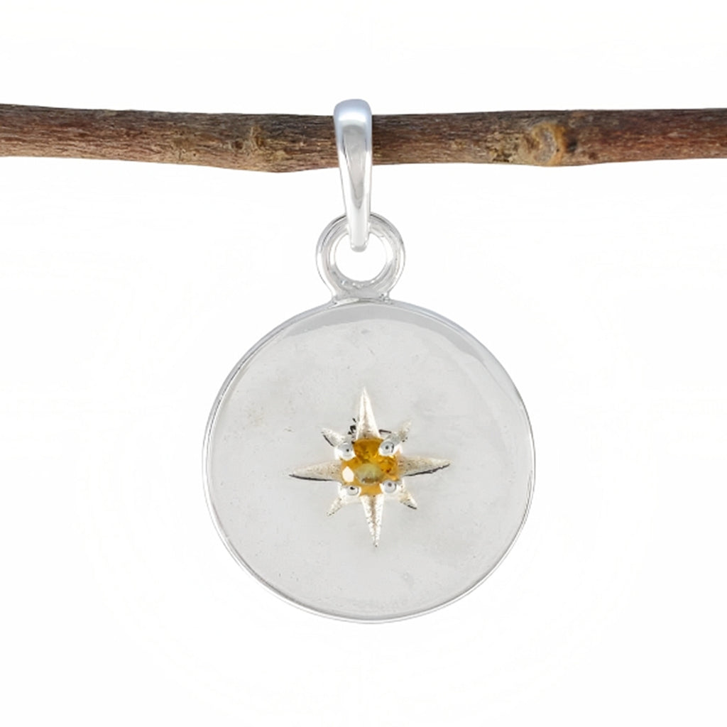 Citrine Whisper-thin Italian 925 Silver Solitaire Yellow Pendant