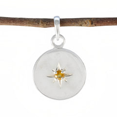Citrine Whisper-thin Italian 925 Silver Solitaire Yellow Pendant