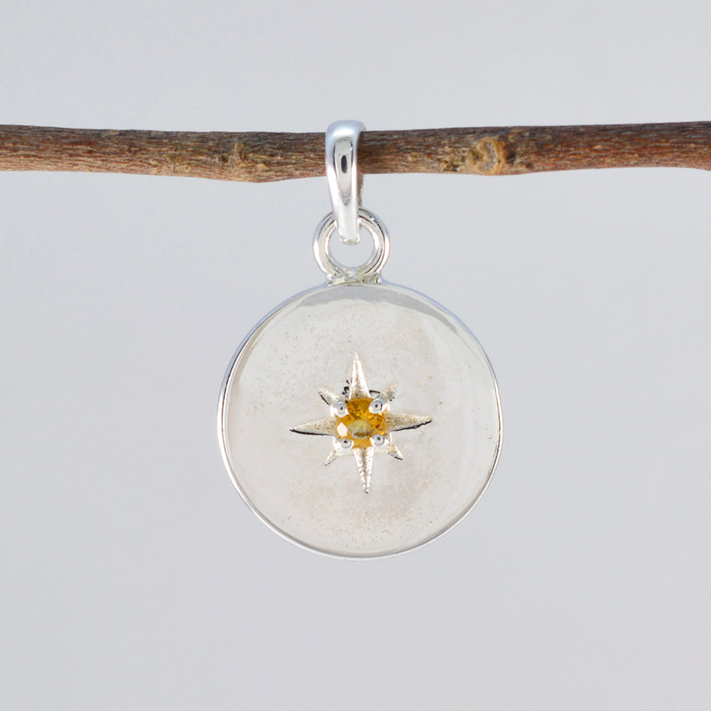 Citrine Whisper-thin Italian 925 Silver Solitaire Alina Signet Yellow Pendant Jewelry
