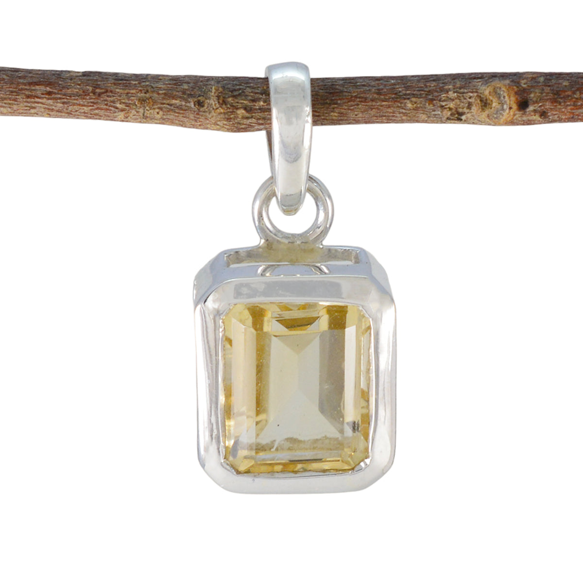 Citrine Dainty French Silver Solitaire Yellow Pendant Immagine principale del prodotto