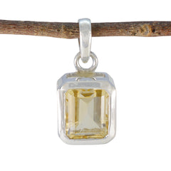 Citrine Dainty French Silver Solitaire Yellow Pendant