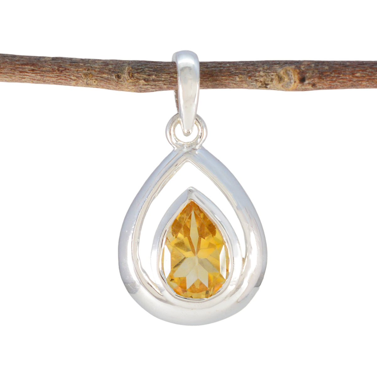 Citrine Delicate French Silver Solitaire Yellow Pendant Immagine principale del prodotto