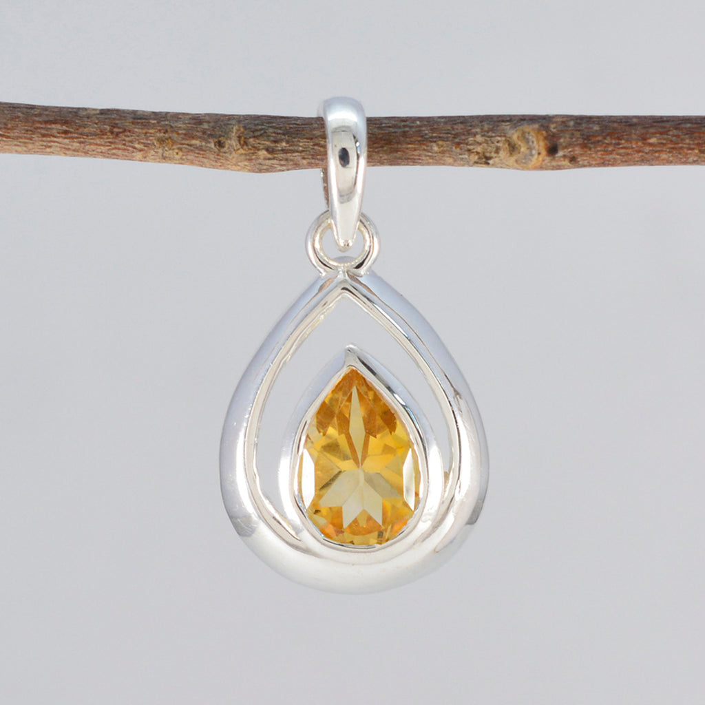 Citrine Delicate French Silver Solitaire Micaela Feminine Yellow Pendant Jewelry