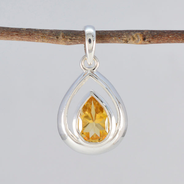 Citrine Delicate French Silver Solitaire Micaela Feminine Yellow Pendant Jewelry