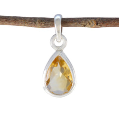 Citrine Elegant Korean Silver Solitaire Yellow Pendant