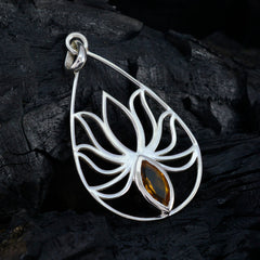 Delicado colgante solitario de plata italiana con citrino, Ellie, de alambre amarillo tipo cuerda.