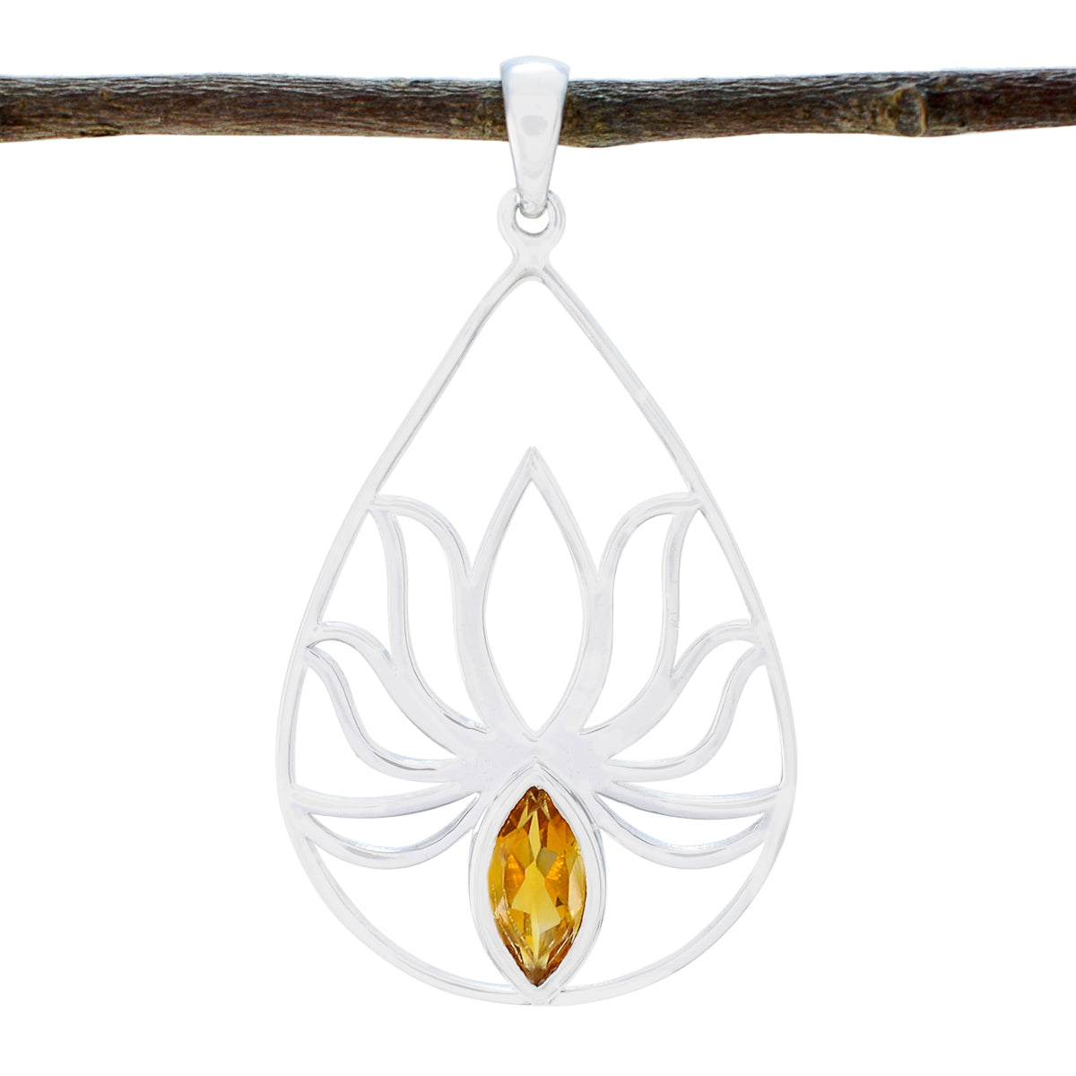 Citrine Dainty Italian Silver Solitaire Yellow Pendant