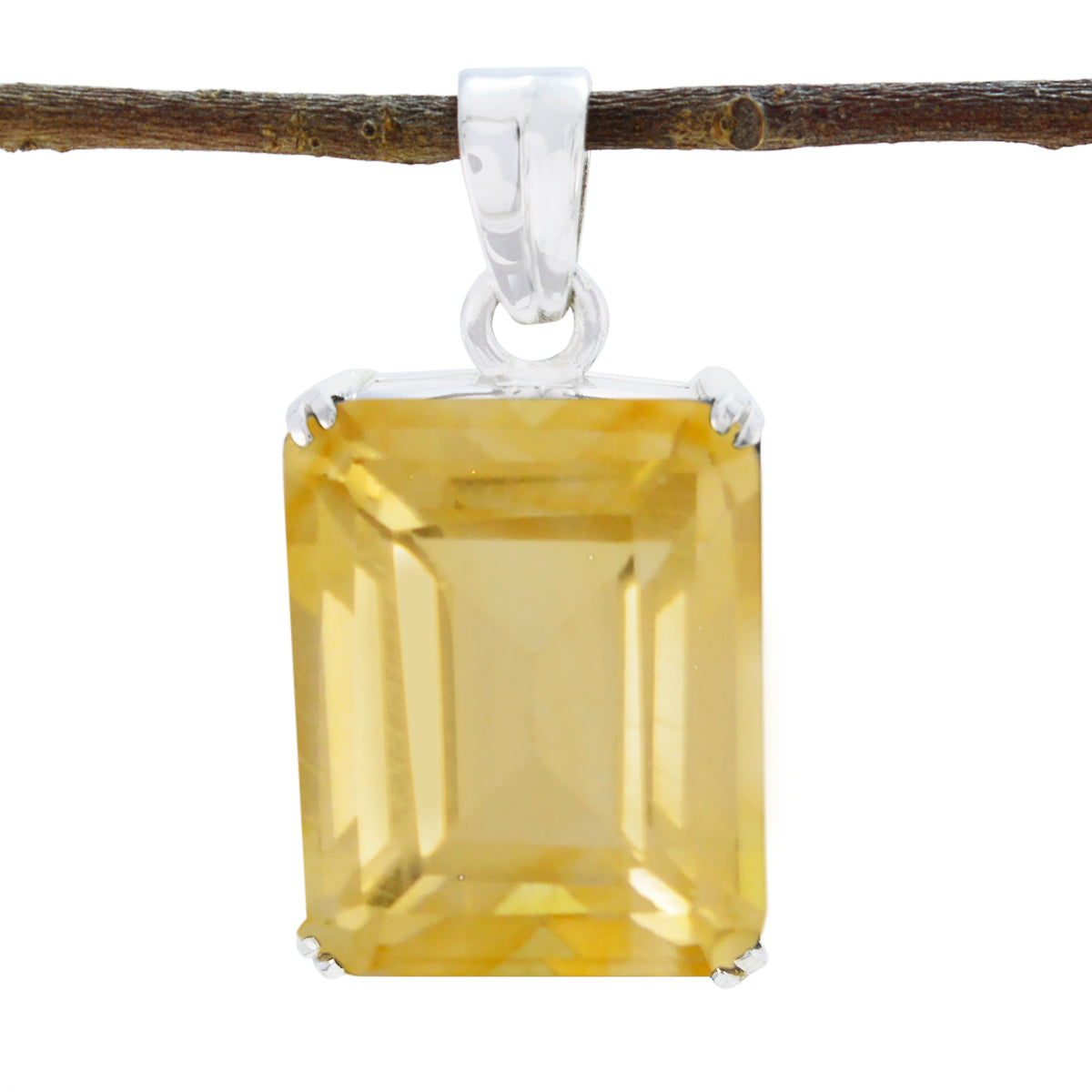 Citrine Statement Italian 925 Silver Solitaire Yellow Pendant Image principale du produit