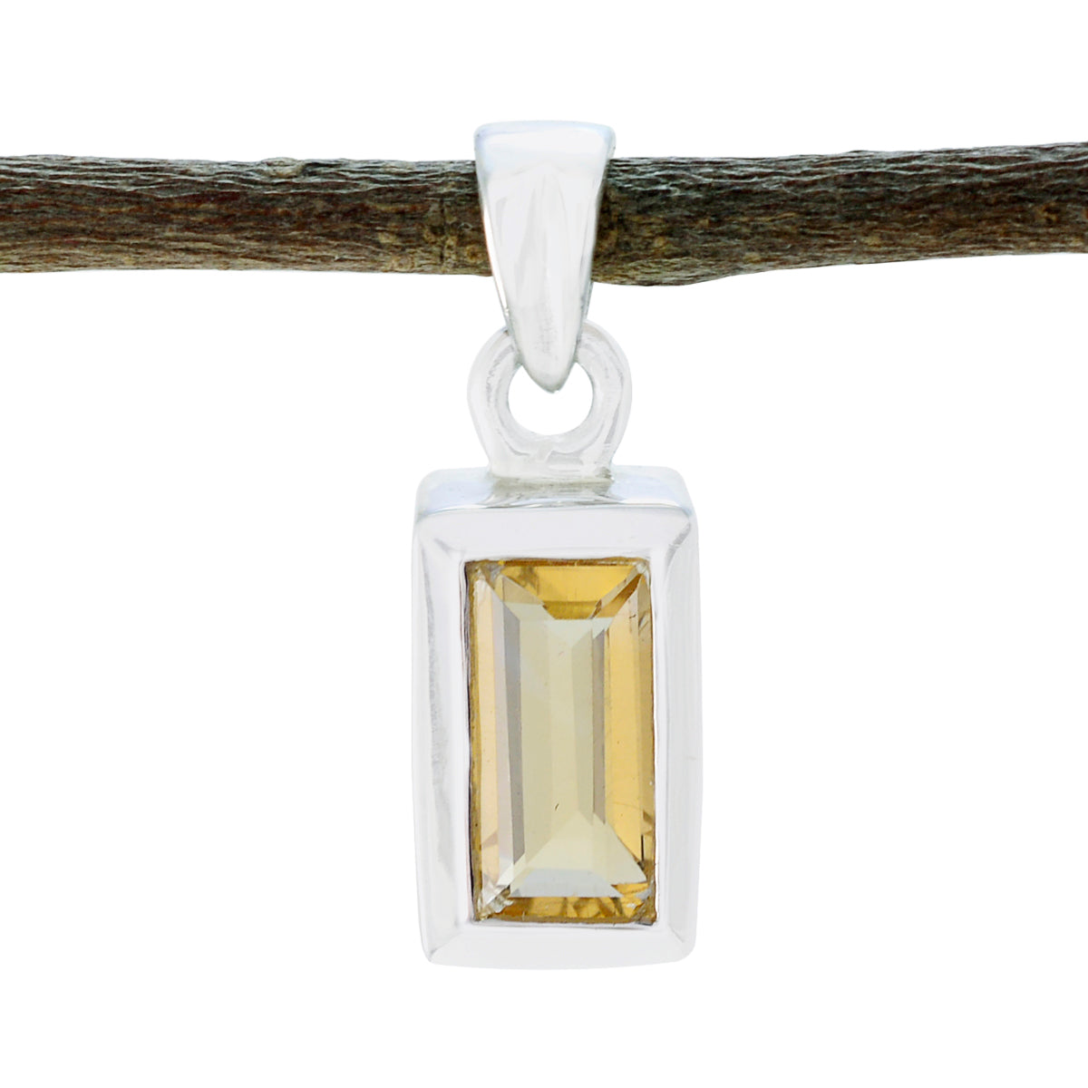 Citrine Delicate French Sterling Silver Solitaire Yellow Pendant Imagen principal del producto