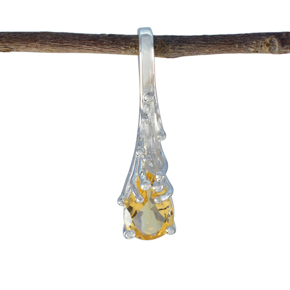 Citrine Delicate Italian Sterling Silver Solitaire Yellow Pendant Immagine principale del prodotto
