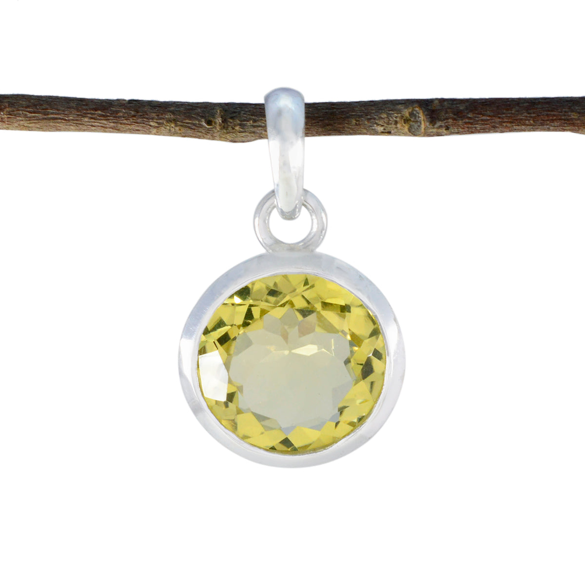 Citrine Featherlight Italian Sterling Silver Solitaire Yellow Pendant
