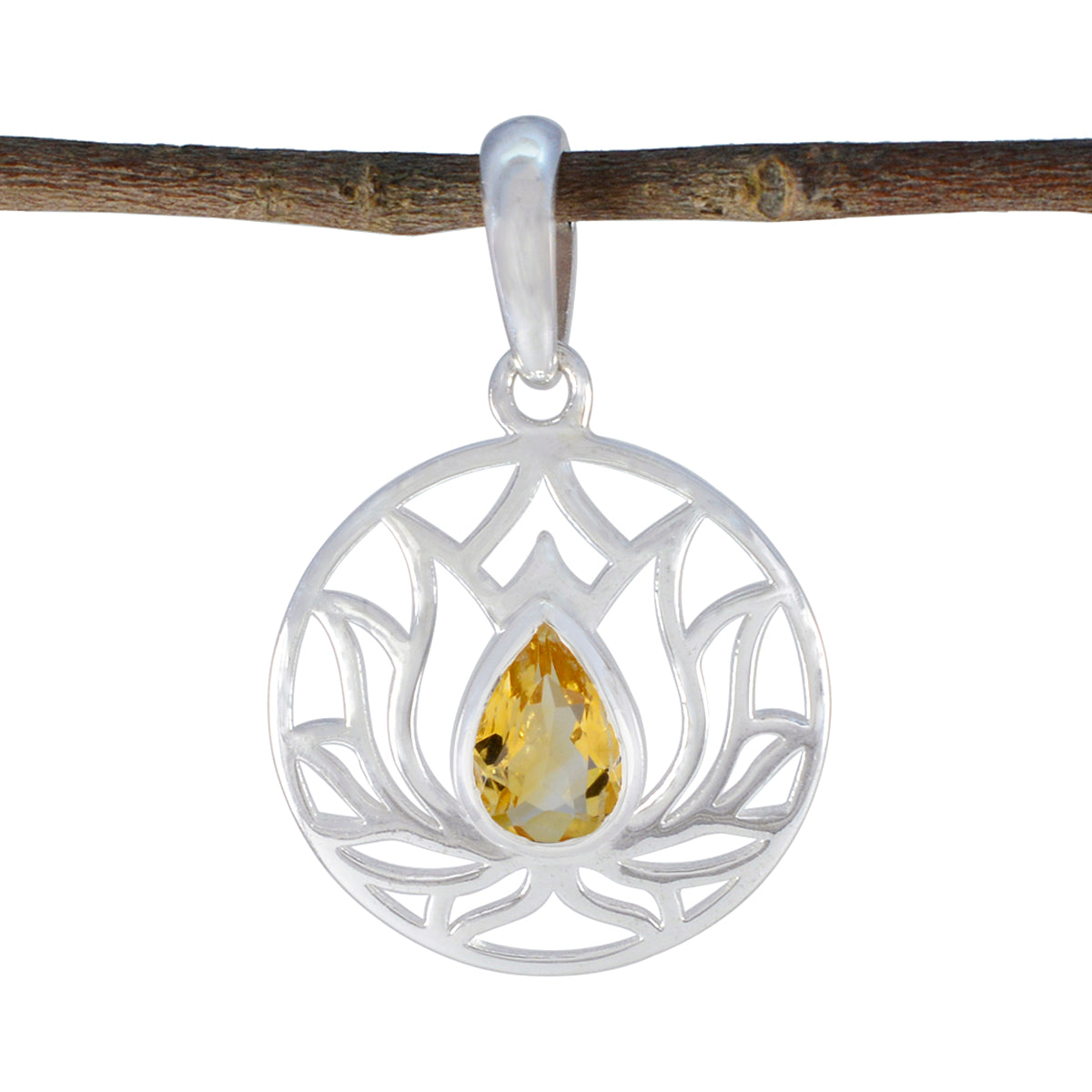 Citrine Dainty German Silver Solitaire Yellow Pendant Immagine principale del prodotto