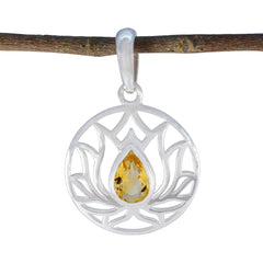 Citrine Dainty German Silver Solitaire Yellow Pendant