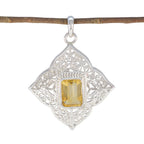 Citrine Statement French Sterling Silver Solitaire Yellow Pendant