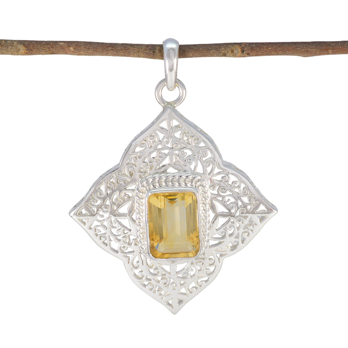 Citrine Statement French Sterling Silver Solitaire Yellow Pendant