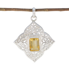 Citrine Statement French Sterling Silver Solitaire Yellow Pendant