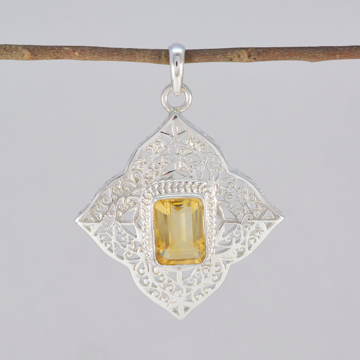 Citrine Statement French Sterling Silver Solitaire Violet Victorian Yellow Pendant Jewellery