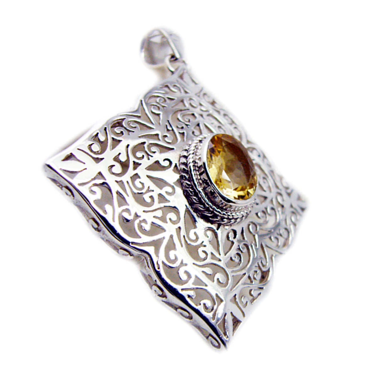 Citrine Chunky German 925 Silver Solitaire Yellow Pendant