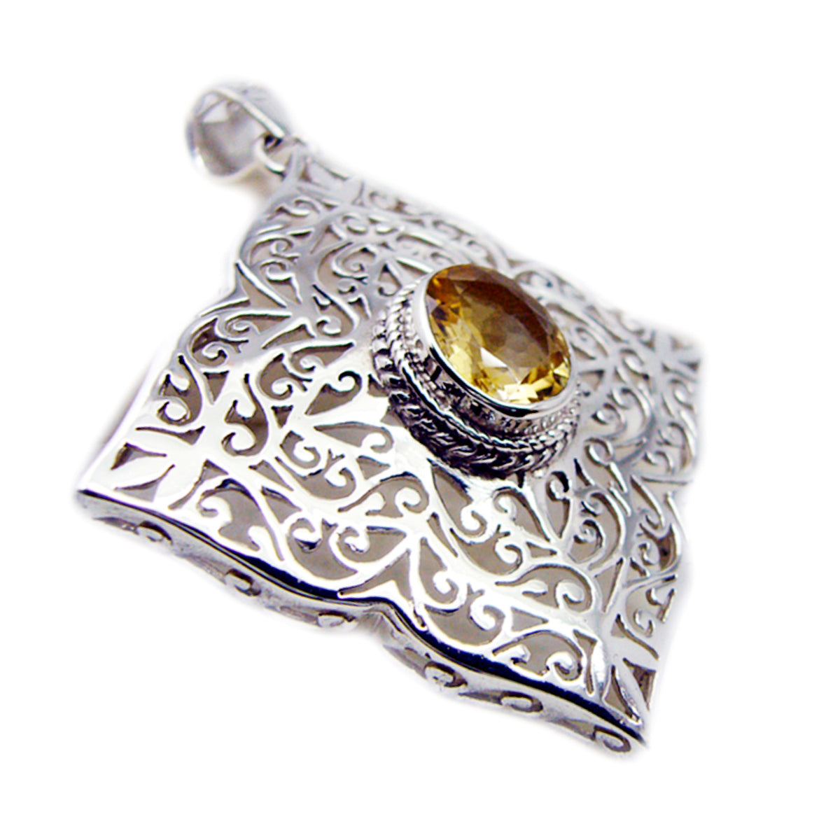 Citrine Chunky German 925 Silver Solitaire Agustina Art-Deco Yellow Pendant Jewelry