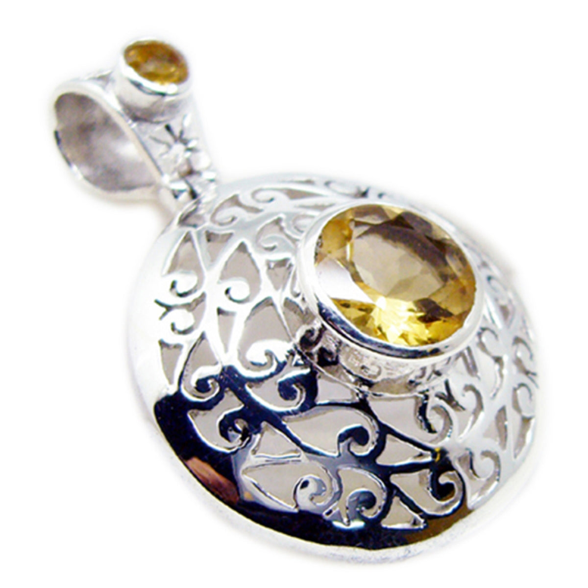 Citrine Statement Italian 925 Silver Toi et Moi Yellow Pendant