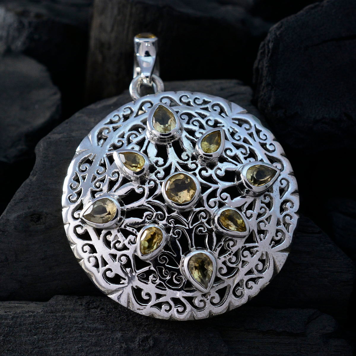 Citrine Statement German Sterling Silver multiple Julia Victorian Yellow Pendant Jewellery