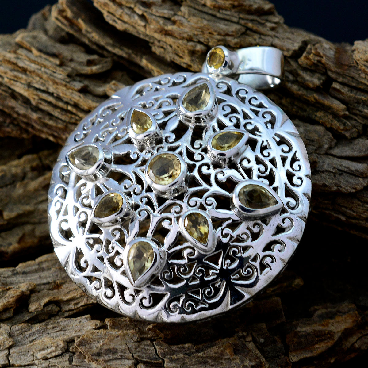 Citrine Statement German Sterling Silver multiple Julia Victorian Yellow Pendant Jewellery