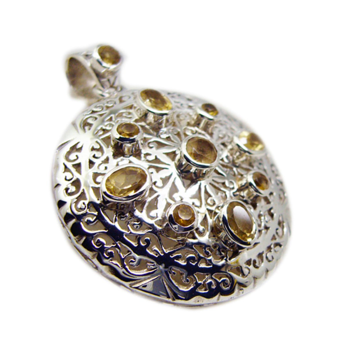 Ciondolo vintage Yasmin in argento sterling italiano con citrino massiccio e ciondolo giallo Navratna Immagine secondaria del prodotto
