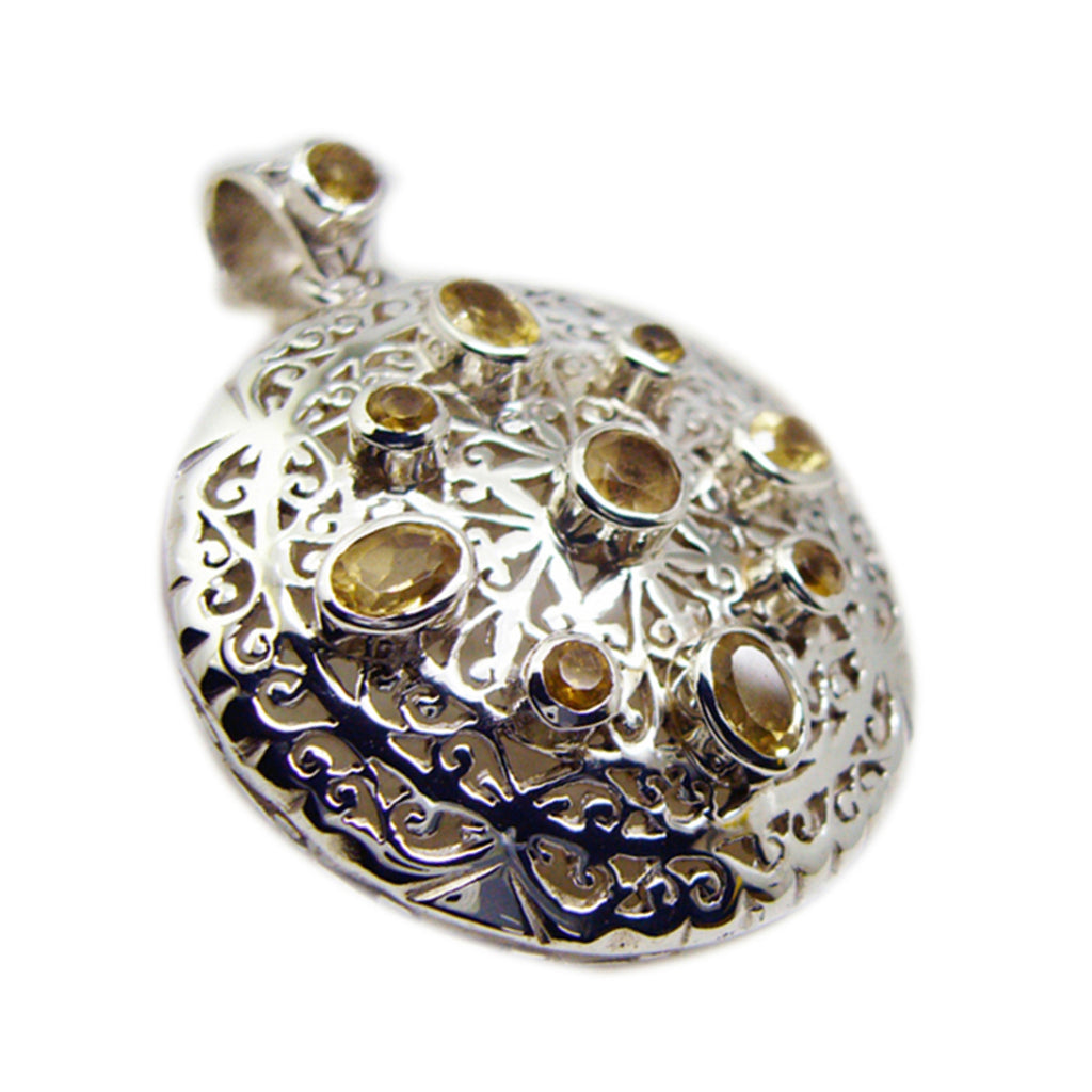 Citrine Chunky Italian Sterling Silver Navratna Yellow Pendant