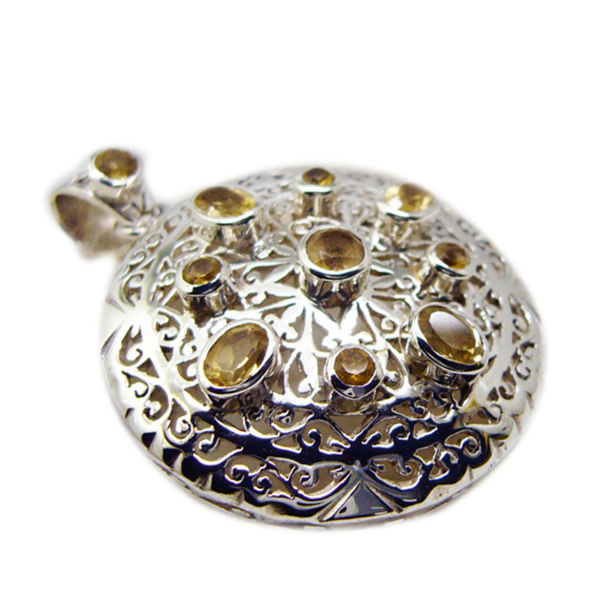 Ciondolo vintage Yasmin in argento sterling italiano con citrino massiccio e ciondolo giallo Navratna Immagine principale del prodotto