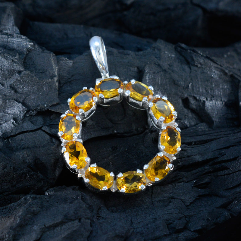 Citrine Eye-catching Turkish 92.5 Silver deka Luisa Signet Yellow Pendant Jewellery