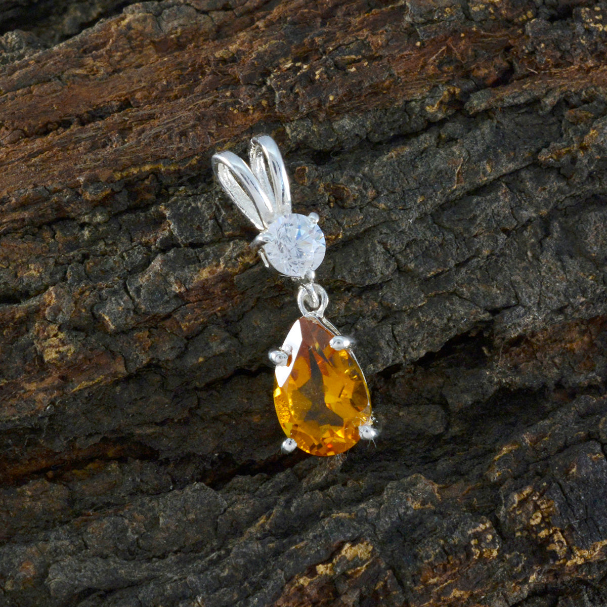 Citrine Minimalist Korean Silver Toi et Moi Hana Modern Yellow Pendant Jewelry