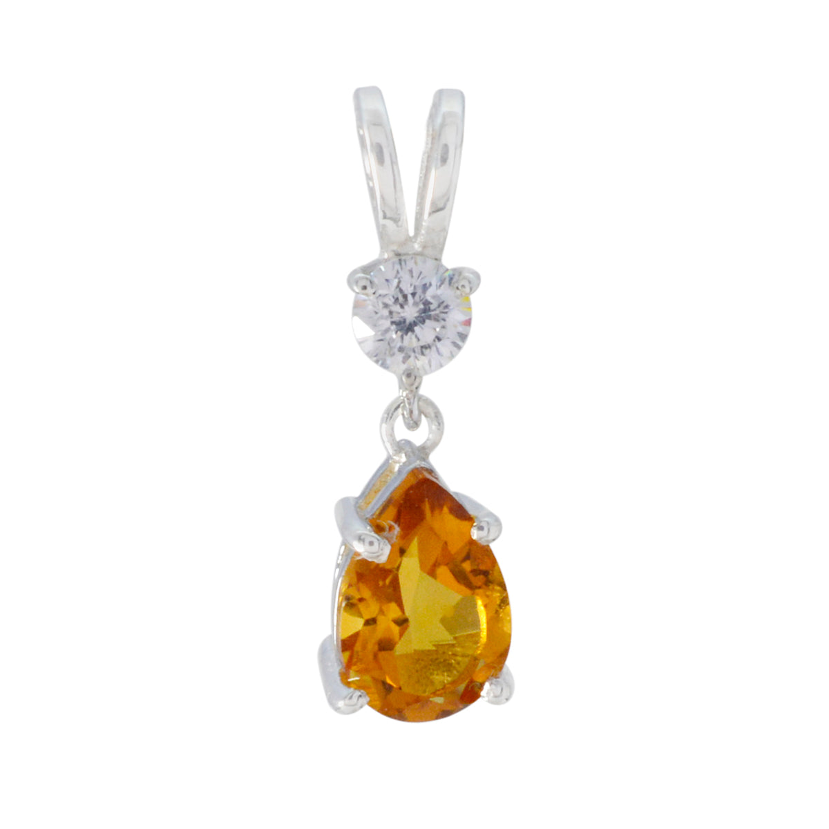 Citrine Minimalist Korean Silver Toi et Moi Yellow Pendant メイン画像