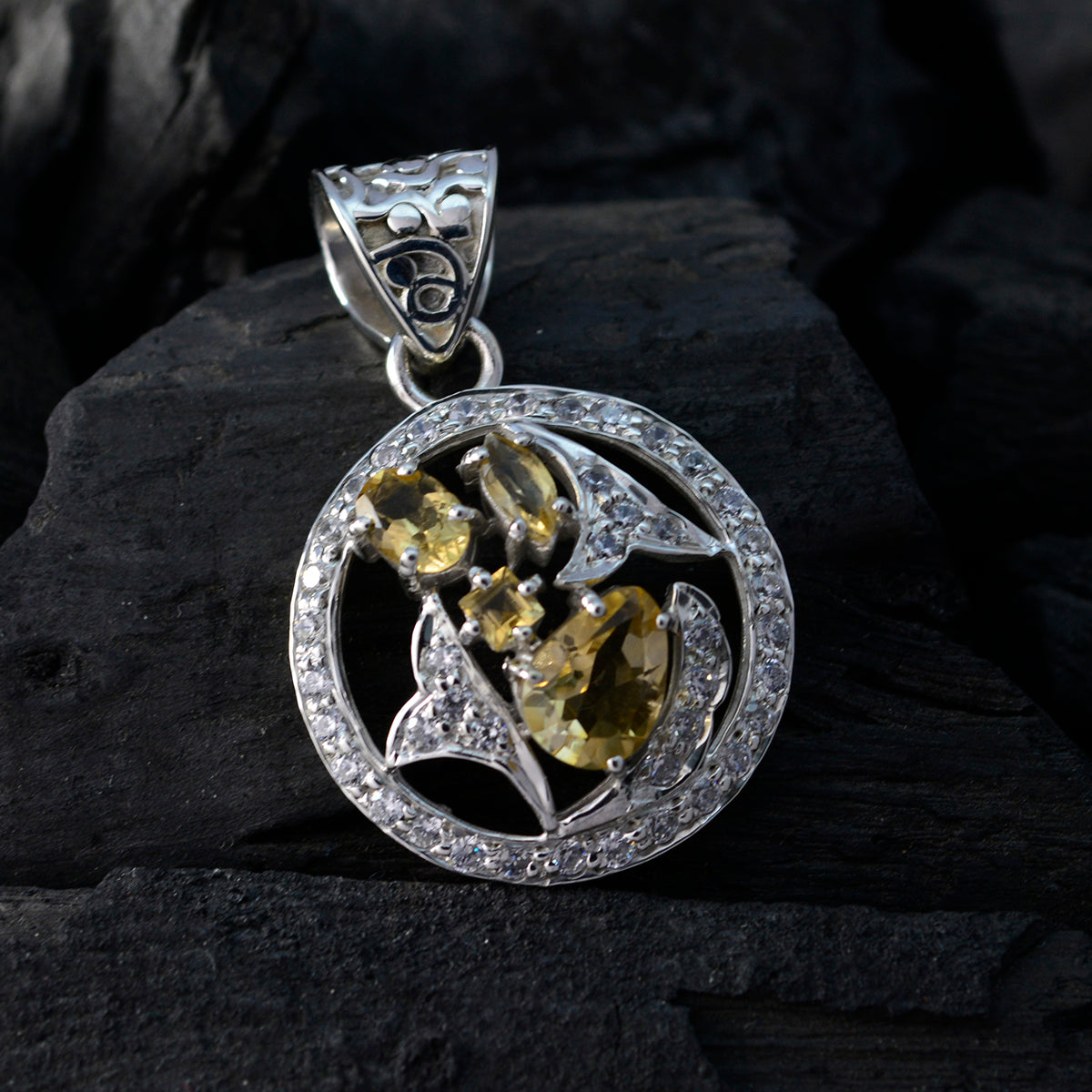 Citrine Minimal Middle Eastern Sterling Silver multiple Pauline Armor Yellow Pendant Jewellery