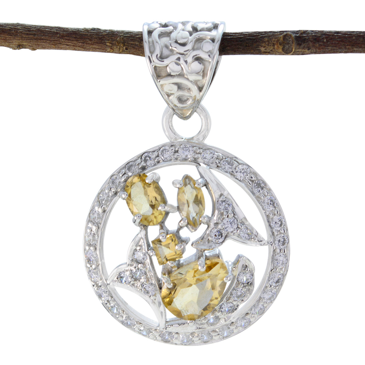 Citrine Minimal Middle Eastern Sterling Silver multiple Yellow Pendant