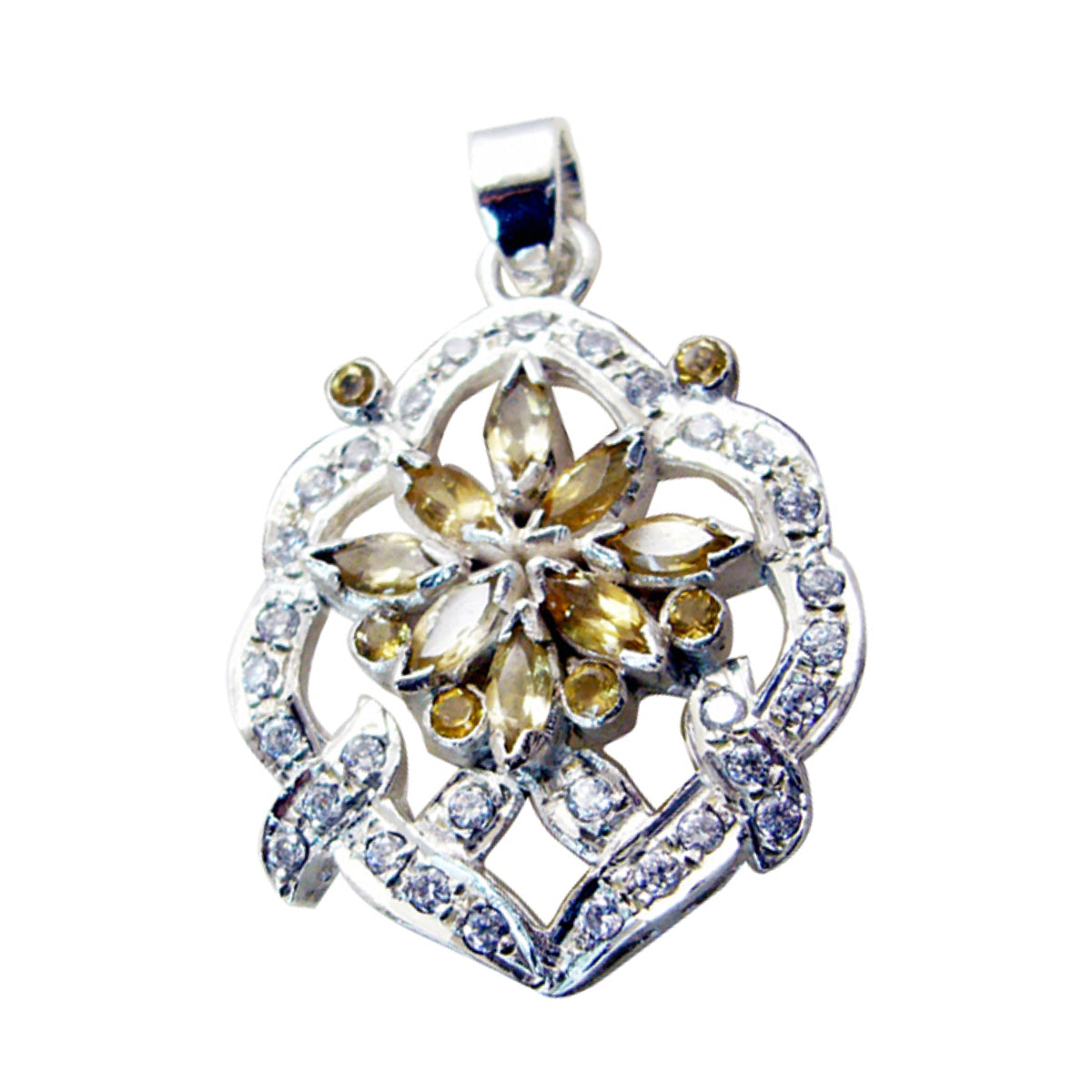 Citrine Statement Indian 92.5 Silver multiple Yellow Pendant Imagen principal del producto