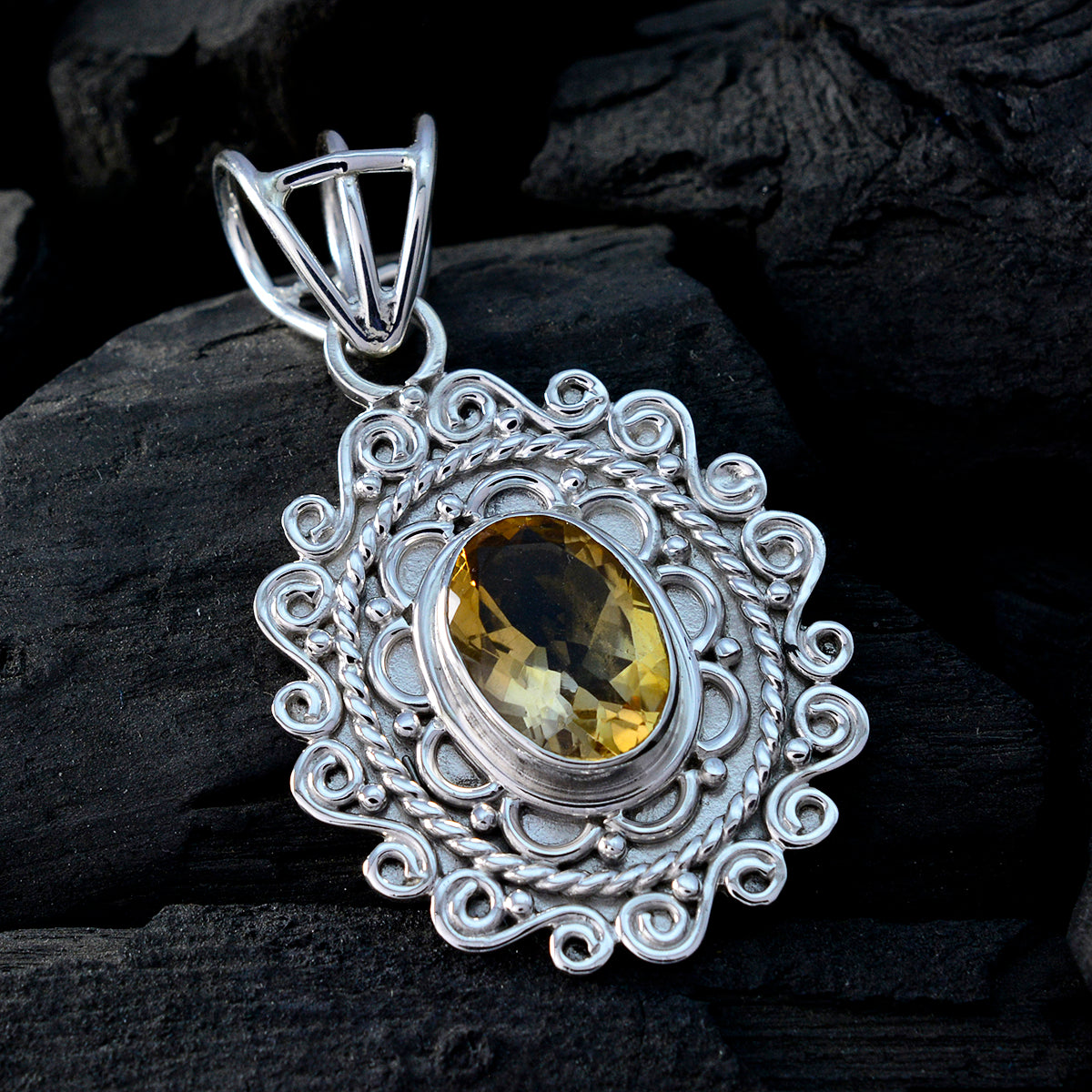 Citrine Statement Mexican Silver Solitaire Mia Rope-Wire Yellow Pendant Jewelry