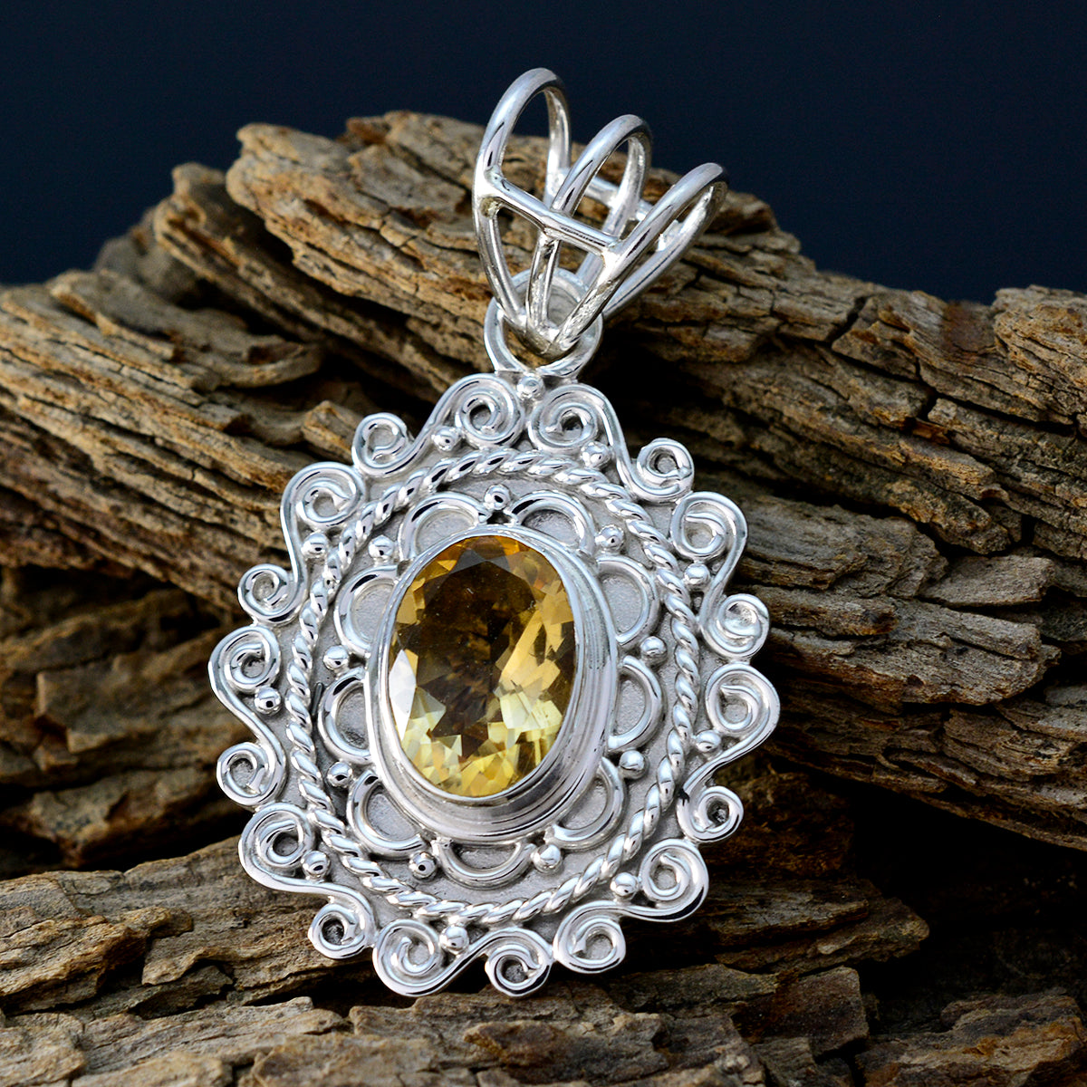 Citrine Statement Mexican Silver Solitaire Mia Rope-Wire Yellow Pendant Jewelry