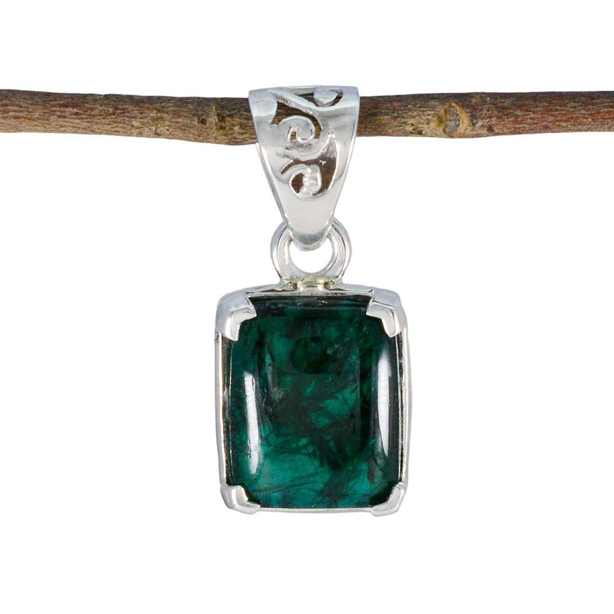Emerald Whisper-thin American Silver Solitaire Green Pendant Hoofdafbeelding