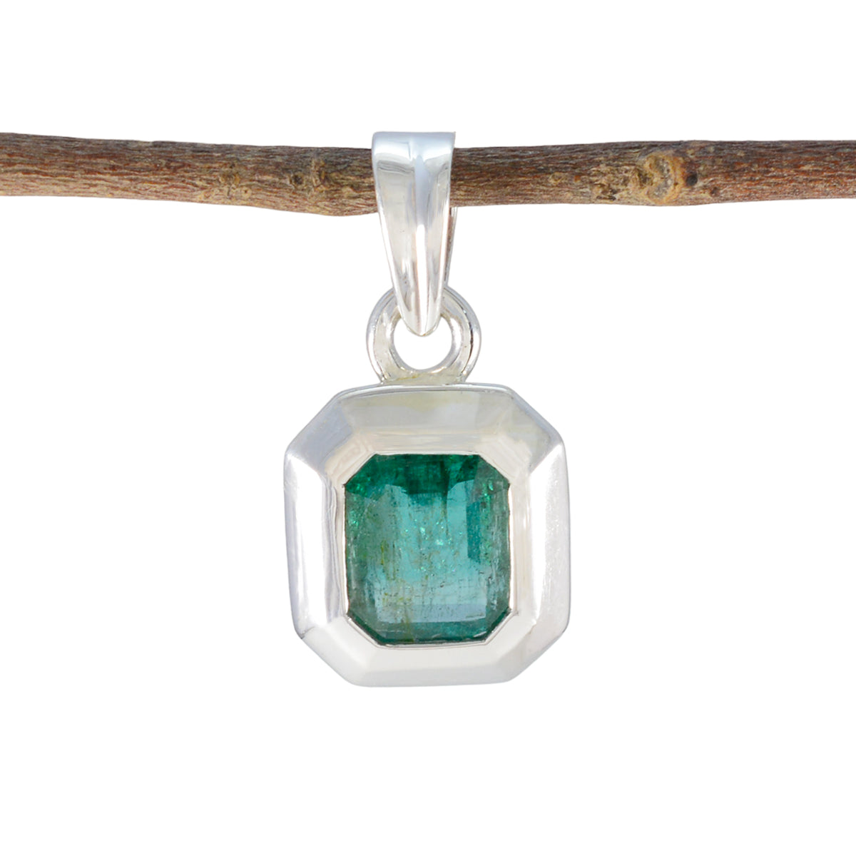 Emerald Dainty Egyptian 92.5 Silver Solitaire Green Pendant