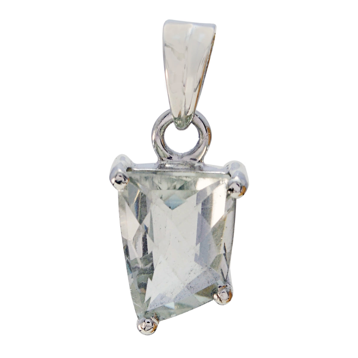 Green Amethyst Whisper-thin Egyptian Silver Solitaire Light Green Pendant