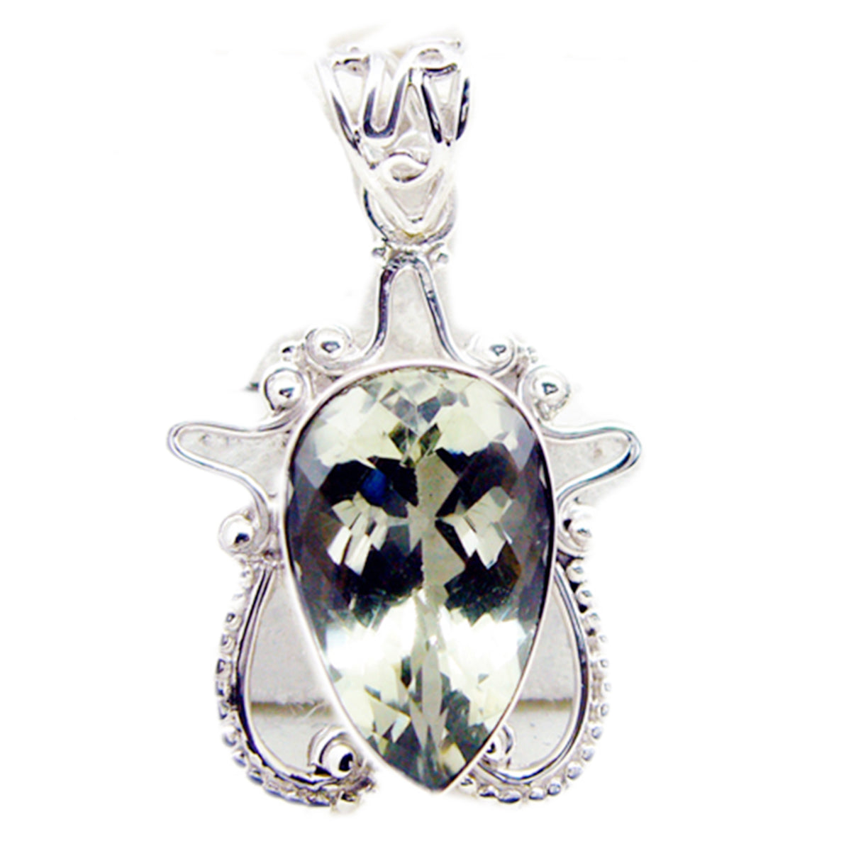 Green Amethyst Chunky Egyptian 92.5 Silver Solitaire Light Green Pendant