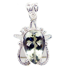 Green Amethyst Chunky Egyptian 92.5 Silver Solitaire Light Green Pendant