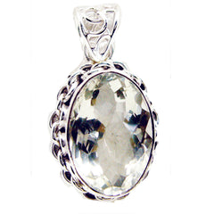Green Amethyst Chunky Mexican 925 Silver Solitaire Light Green Pendant