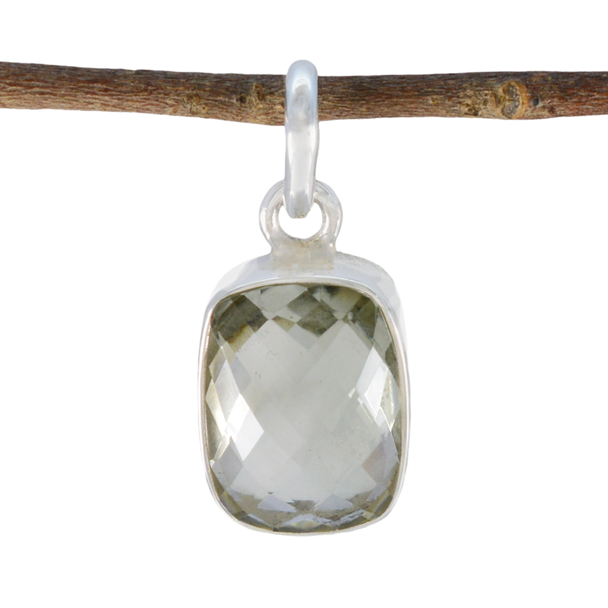 Green Amethyst Whisper-thin Turkish Sterling Silver Solitaire Light Green Pendant Huvudsaklig produktbild