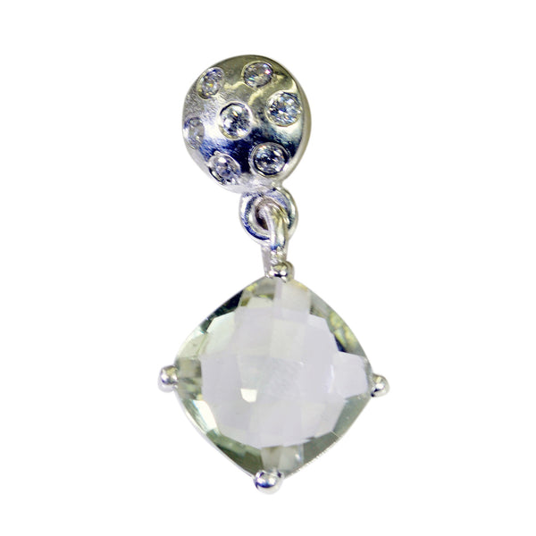 Green Amethyst Tiny French Sterling Silver Solitaire Light Green Pendant