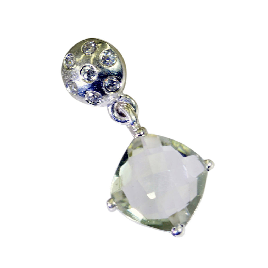 Green Amethyst Tiny French Sterling Silver Solitaire Yasmine Signet Green Pendant Jewellery