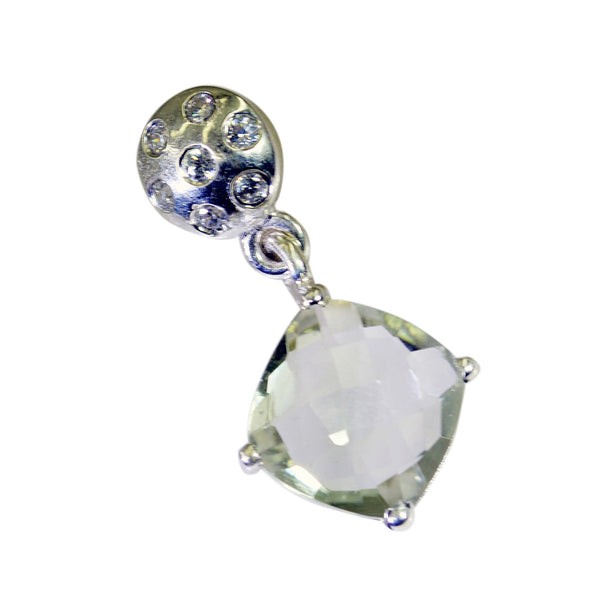 Green Amethyst Tiny French Sterling Silver Solitaire Yasmine Signet Green Pendant Jewellery