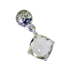 グリーンアメジストの小さなフランス製スターリングシルバーソリティアヤスミンシグネットグリーンペンダントジュエリー