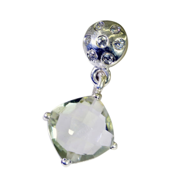 Green Amethyst Tiny French Sterling Silver Solitaire Yasmine Signet Green Pendant Jewellery