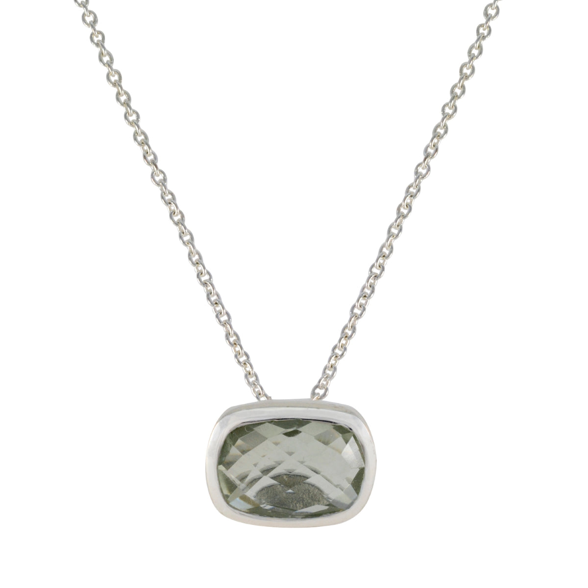 Green Amethyst Classic Spanish 925 Silver Solitaire Light Green Pendant Hoofdafbeelding